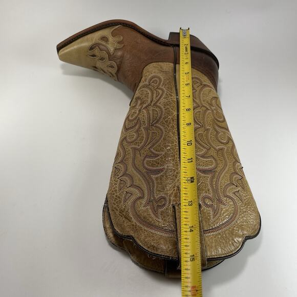 Justin Cowboy Damiana Boots L4337 Leather Snip Toe Size 6.5 B Tan Brown 2 Tone - Picture 5 of 10